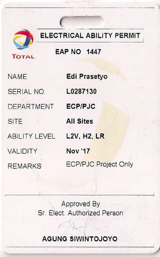 Electrical Ability Permit Badge 