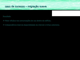 Resultado Maior eficácia nas comunicações de voz dentro do edifício; Independência total da disponibilidade da internet e linhas exteriores. caso de sucesso – migração suave 
