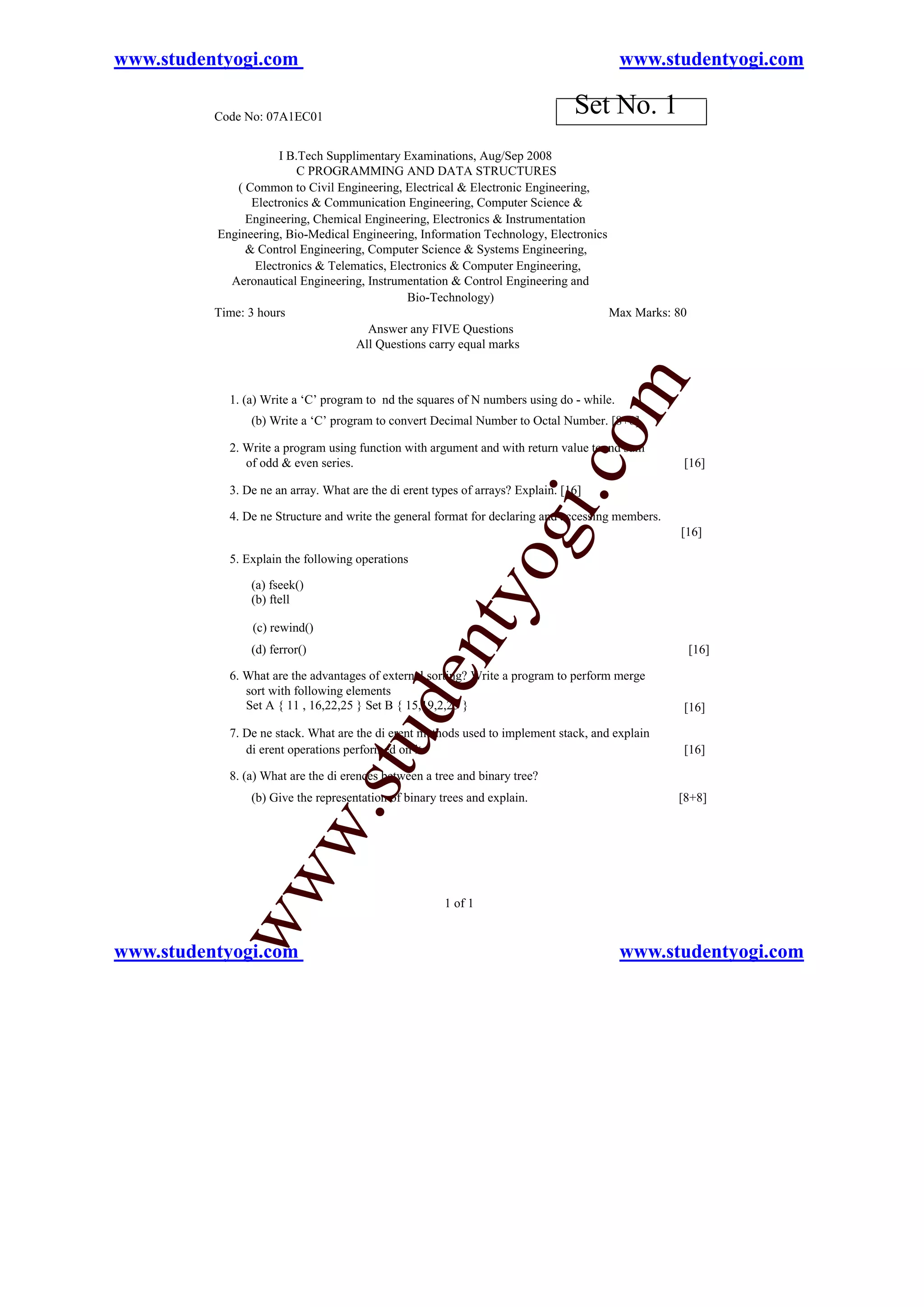 07 A1 Ec01 C Programming And Data Structures | PDF