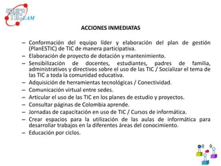 VISIÓNPara el año 2015, la EAM será una institución de educación superior fortalecida a nivel nacional a través de la incorporación de las tecnologías de la información y la comunicación,  generadora  de estrategias pedagógicas innovadoras y de alto impacto en la comunidad educativa. Con criterios de calidad, pertinencia,  accesibilidad  y equidad, contribuyendo a la formación humanística, científica y tecnológica.