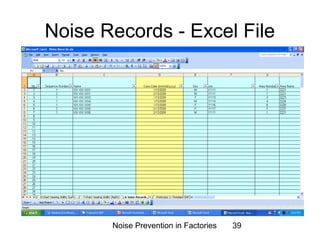 Noise Records - Excel File 
Noise Prevention in Factories 39 
 