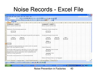 Noise Records - Excel File 
Noise Prevention in Factories 40 
 
