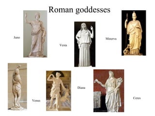 Roman goddesses
Venus
Juno Minerva
Vesta
Ceres
Diana
 