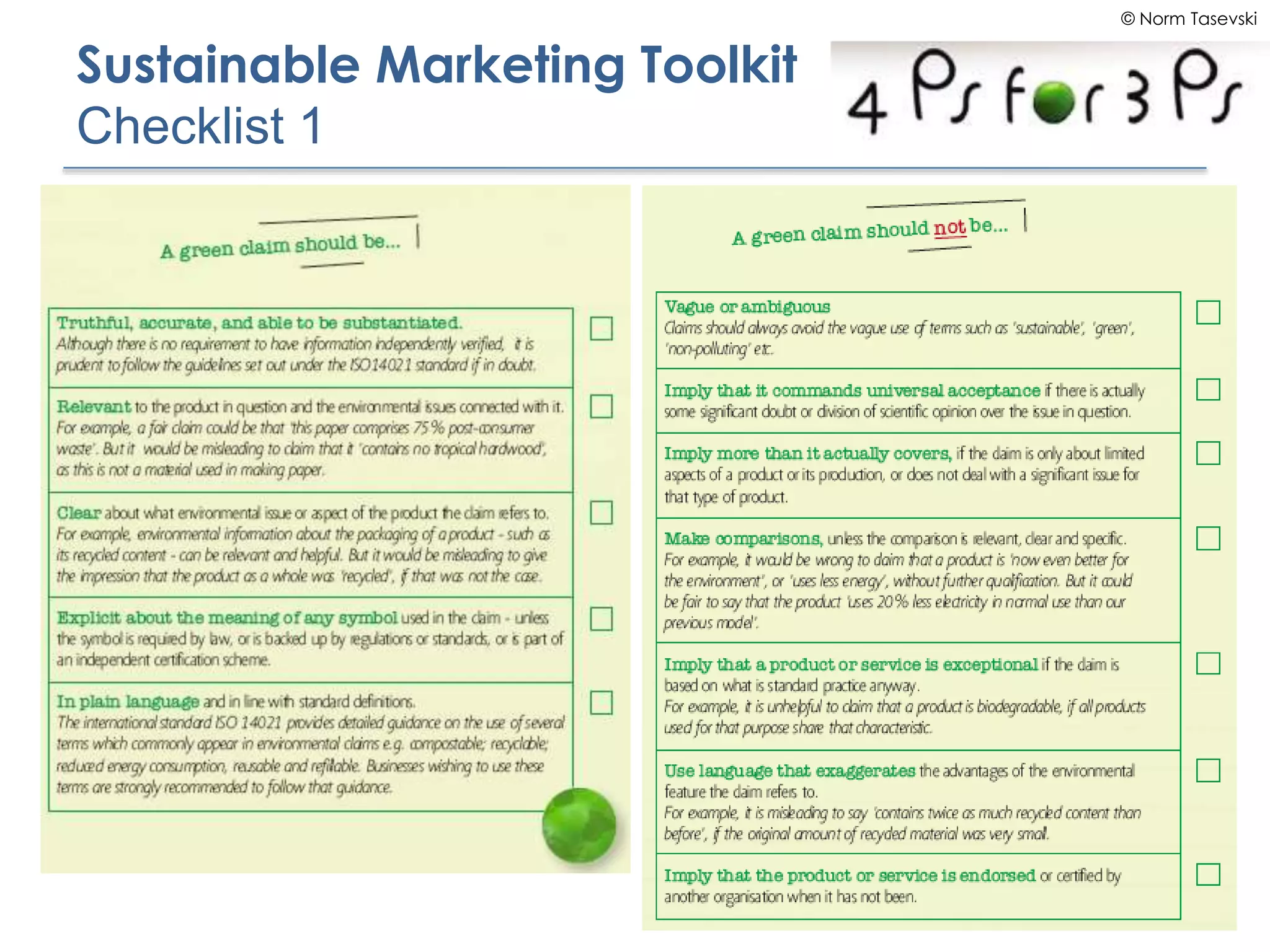 © Norm Tasevski
Sustainable Marketing Toolkit
Checklist 1
 