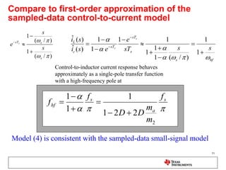 Compare to first-order approximation of the
sampled-data control-to-current model
hfs
s
sT
sT
c
L
sssT
e
esi
si s
s

...