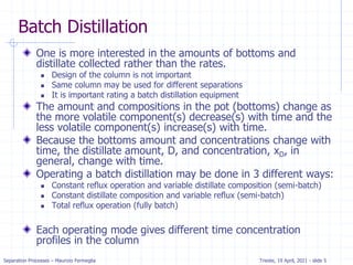 Comprehensive Overview of Batch Distillation Processes and Operations | PDF
