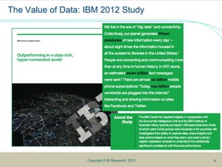 5
The Value of Data: IBM 2012 Study
8Copyright © BI Research, 2012 8
 