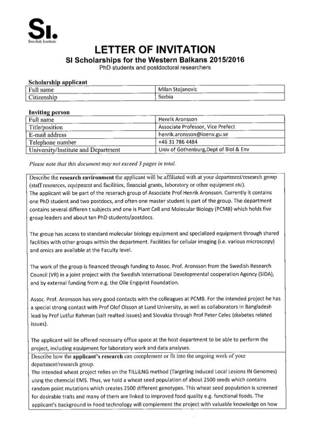 letter of invitation from university of gothenburg letter of invitation