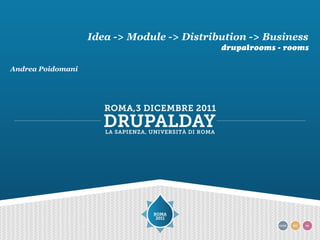 Idea -> Module -> Distribution -> Business
                                            drupalrooms - rooms

Andrea Poidomani
 