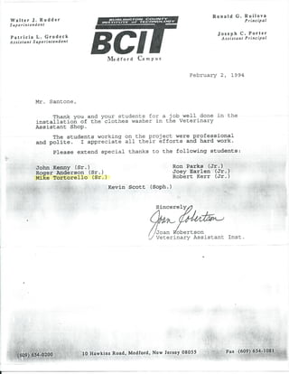 BCIT complimenting performance letter