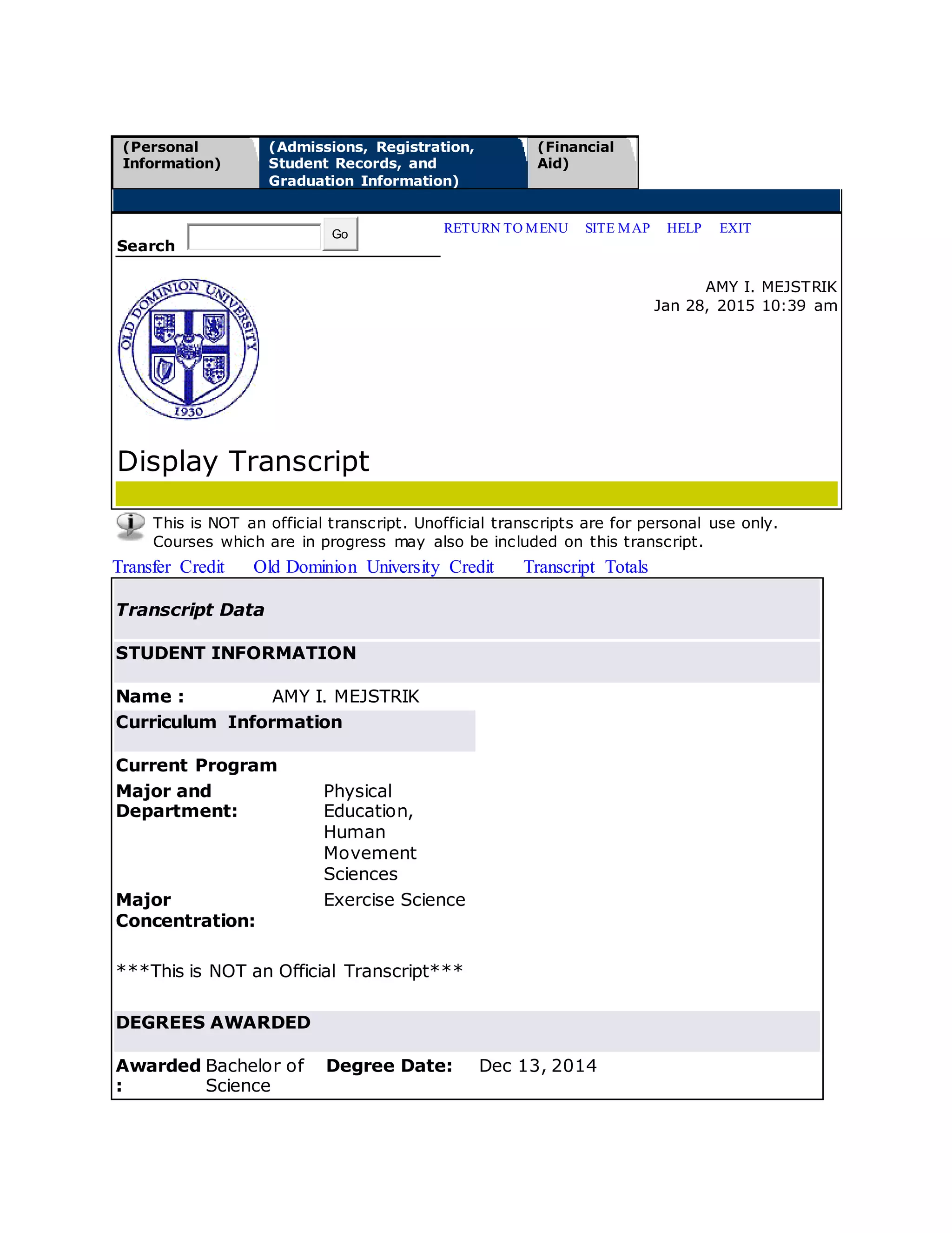 Ub Transcript unofficial transcripts | DOCX