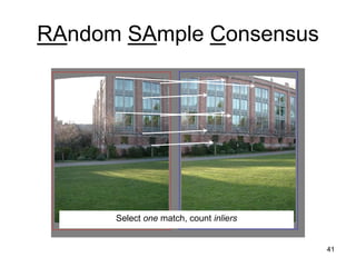 41
RAndom SAmple Consensus
Select one match, count inliers
 