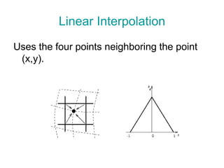 Linear Interpolation
Uses the four points neighboring the point
(x,y).
 