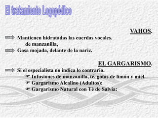 La voz y la mujerEl uso de la VozMenstruación la calidad de la voz disminuye.Las píldoras anticonceptivas (progesterona)«gravizan». Embarazo: («disphonía gravidarum»)Desaparece tras el parto.