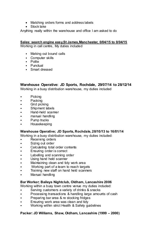 cv warehouse operative