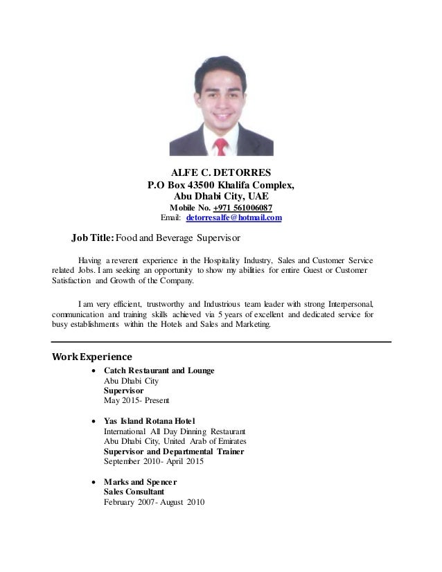 Food And Beverage Supervisor