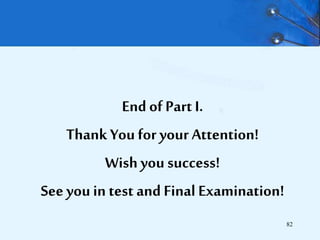 End of Part I.
Thank You for your Attention!
Wish you success!
See youin test and Final Examination!
82
 