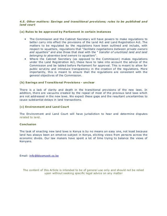 Synopsis of the Land Laws in Kenya