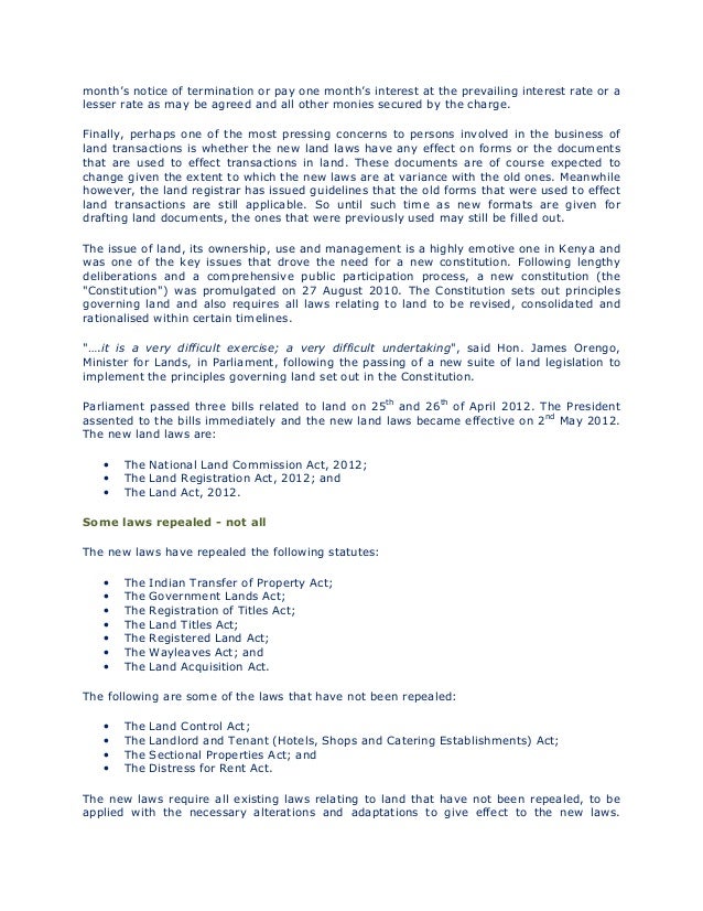 Synopsis of the Land Laws in Kenya
