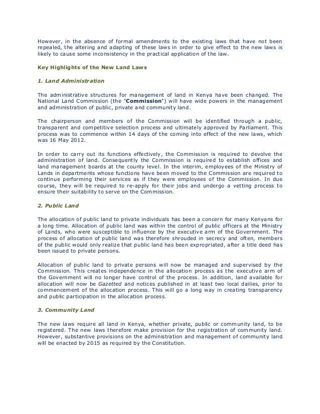 Synopsis of the Land Laws in Kenya