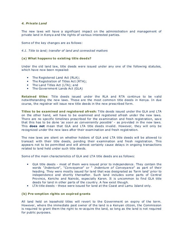 Synopsis of the Land Laws in Kenya