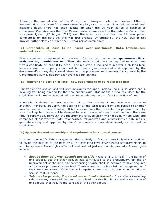 Synopsis of the Land Laws in Kenya