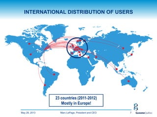 May 28, 2013 7
INTERNATIONAL DISTRIBUTION OF USERS
23 countries (2011-2012)
Mostly in Europe!
Marc LePage, President and CEO
 
