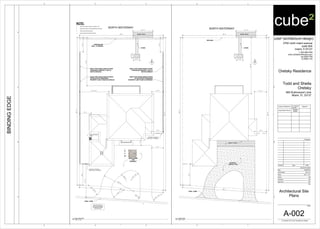 NORTH WATERWAY
SEA WALL
DRIVEWAY
ASPHALT FIM
CONC. CURB
N
BRICK STEPS
88' - 0"
22'-0"
12' - 5"
154'-11"
160'-5"
12' - 0"
88' - 2"
WOOD DECK
STEPS
20' - 10"
4'-0"
6' - 6"
58'-10"
NORTH WATERWAY
NEW 4 FOOT WOOD FENCE 35 FEET
FROM REAR PROPERTY LINE TO
MATCH SETBACK
CONC. CURB
N
NEW PAVERS
FOR
DRIVEWAY
NOTE:
1. NEW ELECTRICAL PANEL FOR BOAT LIFT.
2. NEW ELECTRICAL FOR LANDSCAPE LIGHTING
3. NEW OUTDOOR GAS GRILL.
4. NEW TANKLESS WATER HEATER
NEW ELECTRICAL
PANEL
88' - 0"
22'-0"
12' - 0"
12' - 1"
50'-6"
154'-11"
160'-5"
12' - 0"
88' - 2"
EXISTING CONCRETE
FENCE WALL TO REMAIN
EXISTING CONCRETE
FENCE WALL TO REMAIN
EXISTING SEA
WALL TO REMAIN
NEW 6 FOOT WOOD FENCE STARTS
AFTER 35 FEET FROM REAR
PROPERTY LINE TO MATCH SETBACK
NEW 4 FOOT WOOD FENCE 35 FEET
FROM REAR PROPERTY LINE TO
MATCH SETBACK
NEW 6 FOOT WOOD FENCE STARTS
AFTER 35 FEET FROM REAR
PROPERTY LINE TO MATCH SETBACK
15'-0"
15'-0"
WOOD DECK
STEPS
20' - 10"
4'-0"
6' - 6"
PROVIDE CONTROL
JOINTS AS REQUIRED
BY MANUFACTURER
FOR DRIVEWAY
R
9' - 11
1/2"
R
38'-4"
R
5' - 0 1/2"
R
13' - 2"
R 34' - 8"
R
13'-10
1/2"
R
10' - 1 1/2"
12' - 1"
7'-2"
30' - 10 1/2"
34'-11"
cube² (architecture+design)
2700 north miami avenue
suite 804
miami, fl 33127
t: 305.586.8169
www.cube2architecture.com
aa-26001789
ib-26001134
BINDINGEDGE
Design Professional FL License
Number
Signature
Jorge Alberto Pernas
AR92904
ID5632
Revisions
Sheet Information
DateIssueNumber
Date
Job Number
Scale
Drawn
Checked
Approved
Title
Sheet
© Copyright 2012 cube² (architecture+design)
12345
12345
A
B
C
A
B
C
D
1/8" = 1'-0"
Oretsky Residence
Todd and Sheila
Oretsky
665 Buttonwood Lane
Miami, FL 33137
2013_01
SM
JAP
JAP
03/20/2013
A-002
Architectural Site
Plans
1/8" = 1'-0"
A2
Existing Site
1/8" = 1'-0"
A4
Renovated Site
 