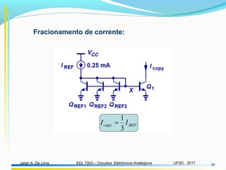 EEL 7303 – Circuitos Eletrônicos AnalógicosJader A. De Lima UFSC, 2017 34
Fracionamento de corrente:
 
