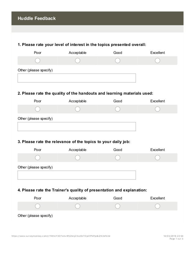 huddle feedback survey