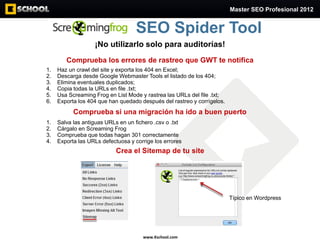 Master SEO Profesional 2012


                                    SEO Spider Tool
                   ¡No utilizarlo solo p...