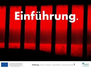 Co-funded by the Intelligent
Energy Europe Programme of
the European Union
3Einführung- Theorie - Übungen - Geschäftsfall - Zusammenfassung
 