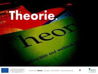 Co-funded by the Intelligent
Energy Europe Programme of
the European Union
8Einführung- Theorie - Übungen - Geschäftsfall - Zusammenfassung
 