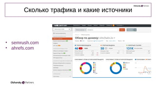 • semrush.com
• ahrefs.com
Сколько трафика и какие источники
 
