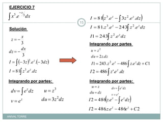 EJERCICIO 7Solución Integrando por partes Integrando por partes: Integrando por partes: ANIVAL TORRE15