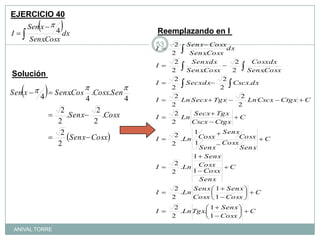 EJERCICIO 40Reemplazando en I Solución ANIVAL TORRE53