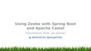 Using Zeebe with Spring Boot
and Apache Camel
CamundaCon 2018 - Jan Galinski
@holisticon @jangalinski
 