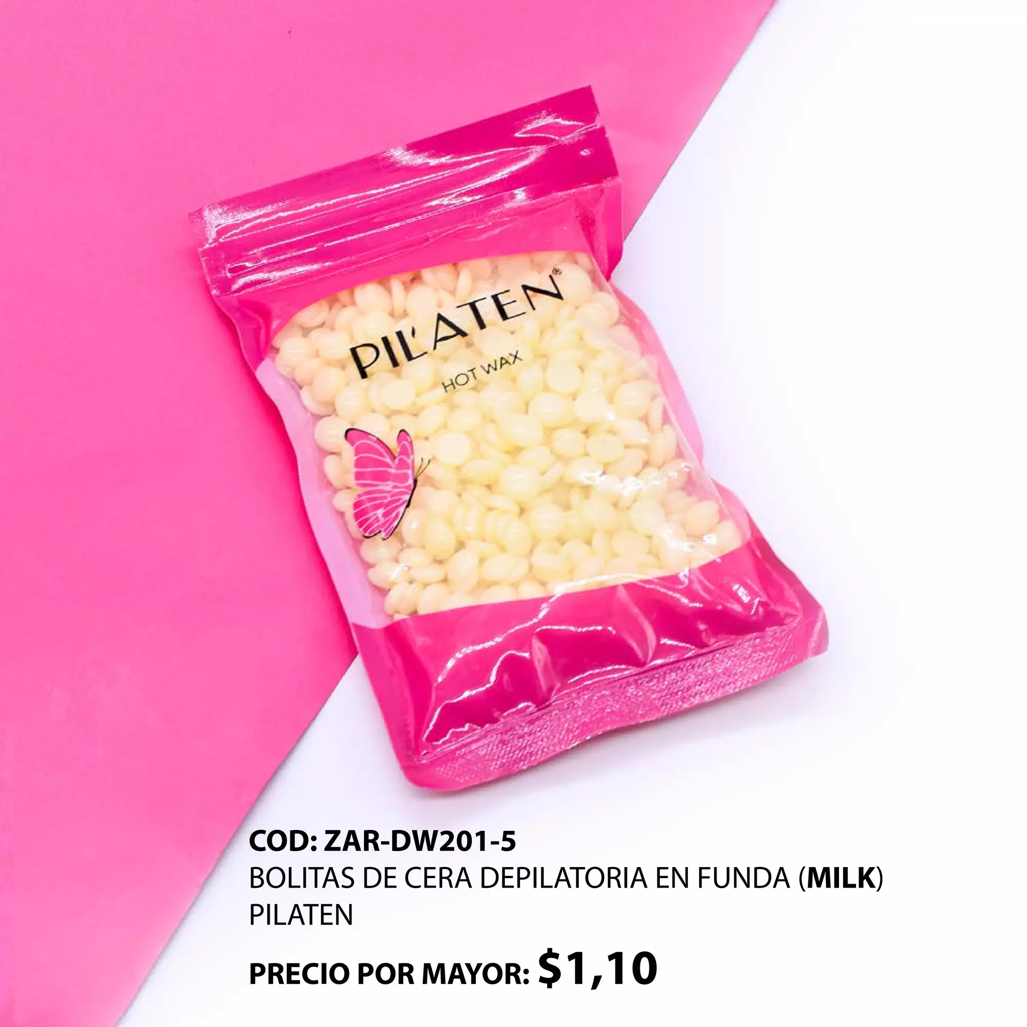COD: ZAR-DW201-5
BOLITAS DE CERA DEPILATORIA EN FUNDA (MILK)
PILATEN
PRECIO POR MAYOR: $1,10
 