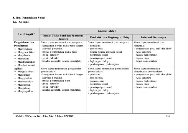Kisi-kisi UN Paket B dan C tahun 2017