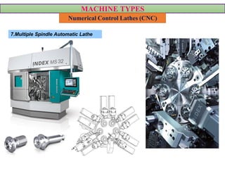 MACHINE TYPES
Numerical Control Lathes (CNC)
7.Multiple Spindle Automatic Lathe
VIDEOVIDEO
 