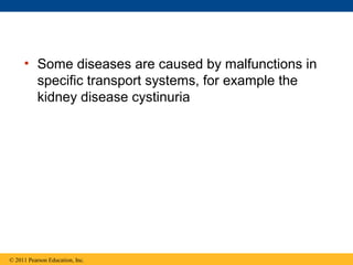 • Some diseases are caused by malfunctions in
specific transport systems, for example the
kidney disease cystinuria
© 2011 Pearson Education, Inc.
 