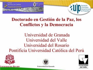 Doctorado en Gestión de la Paz, los Conflictos y la Democracia  Universidad de Granada Universidad del Valle Universidad del Rosario Pontificia Universidad Católica del Perú 