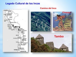 Legado Cultural de los Incas
Camino del Inca
Tambo
Chasqui
 