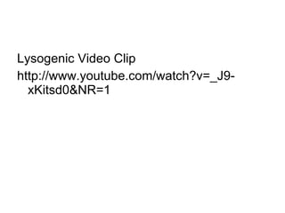 Lysogenic Video Clip http://www.youtube.com/watch?v=_J9-xKitsd0&NR=1 