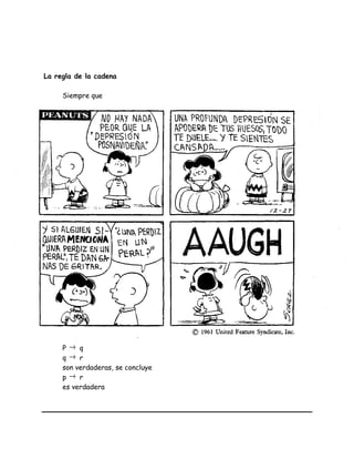 La regla de la cadena
Siempre que
P → q
q → r
son verdaderas, se concluye
p → r
es verdadera
 
