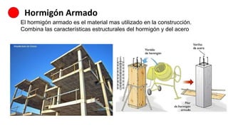 Hormigón Armado
El hormigón armado es el material mas utilizado en la construcción.
Combina las características estructurales del hormigón y del acero
 