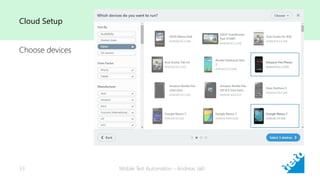 Mobile Test Automation - Andreas Jakl33
Cloud Setup
Choose devices
 
