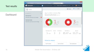 Mobile Test Automation - Andreas Jakl36
Test results
Dashboard
 