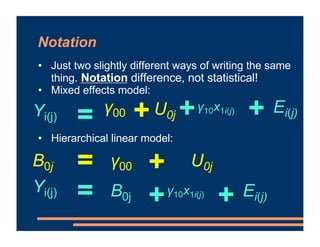 Notation
• Just two slightly different ways of writing the same
thing. Notation difference, not statistical!
• Mixed effec...