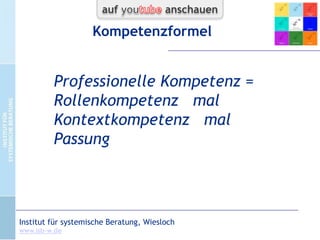 Leistungsträger müssen zentrale Rollen im Kerngeschäft der
Organisation einnehmen können und sie müssen in der
beruflichen Arbeit die eigene Mitte finden.
Sonst sind sie nicht so produktiv und erfüllt, wie sie sein könnten
und/oder müssen großen seelischen Verschleiß in Kauf nehmen.
CC-by-Lizenz,
Autor: Bernd Schmid
für isb-w.eu
Systemische Professionalität 2013

Seite 26

 